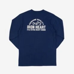 7.5oz Printed Loopwheel Crew Neck Long Sleeved T-Shirt - Navy -Denim Clothing-Iron Heart International IHTL 2302 NAV 4