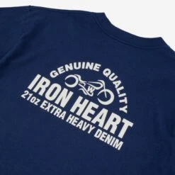 7.5oz Printed Loopwheel Crew Neck Long Sleeved T-Shirt - Navy -Denim Clothing-Iron Heart International IHTL 2302 NAV 5