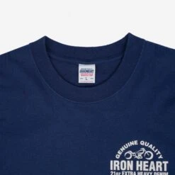 7.5oz Printed Loopwheel Crew Neck Long Sleeved T-Shirt - Navy -Denim Clothing-Iron Heart International IHTL 2302 NAV 7