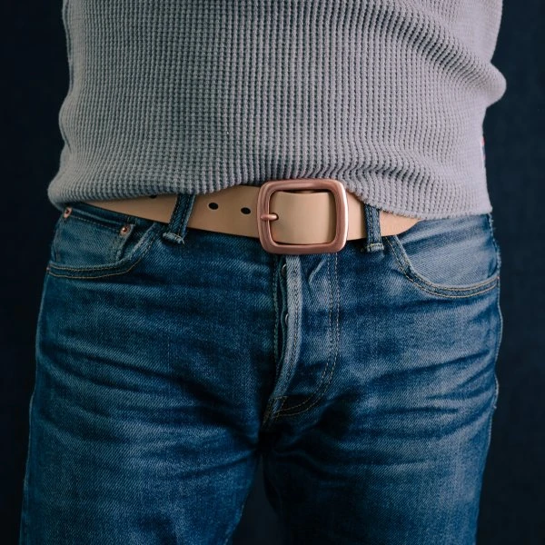 OGL Single Prong Copper Garrison Buckle Leather Belt - Natural 3 OGL Single Prong Copper Garrison Buckle Leather Belt - Natural