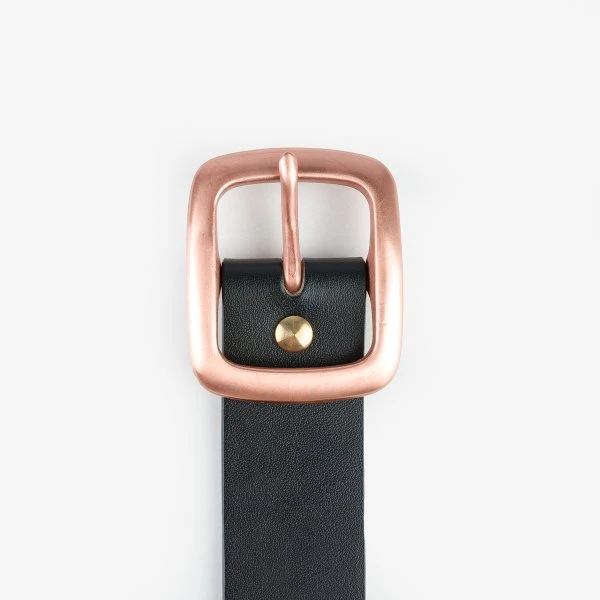 OGL Single Prong Copper Garrison Buckle Leather Belt - Full Dyed Black 4 OGL Single Prong Copper Garrison Buckle Leather Belt - Full Dyed Black - Image 2