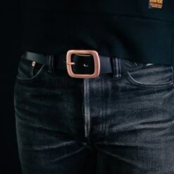OGL Single Prong Copper Garrison Buckle Leather Belt - Full Dyed Black