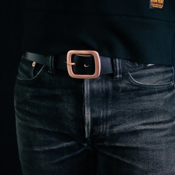 OGL Single Prong Copper Garrison Buckle Leather Belt - Full Dyed Black 3 OGL Single Prong Copper Garrison Buckle Leather Belt - Full Dyed Black