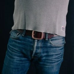 OGL Single Prong Copper Garrison Buckle Leather Belt - Full Dyed Brown