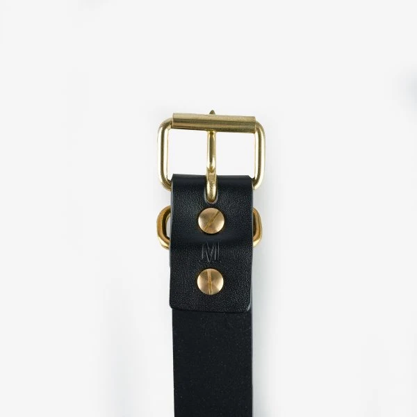 OGL Single Prong Brass Roller Buckle Leather Belt - Full Dyed Black 5 OGL Single Prong Brass Roller Buckle Leather Belt - Full Dyed Black - Image 3