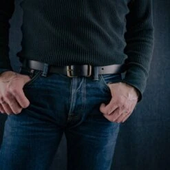 OGL Single Prong Brass Roller Buckle Leather Belt - Full Dyed Black