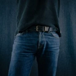 OGL Single Prong Brass Roller Buckle Leather Belt - Hand Dyed Black