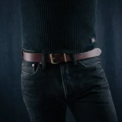 OGL Single Prong Brass Roller Buckle Leather Belt - Hand Dyed Brown