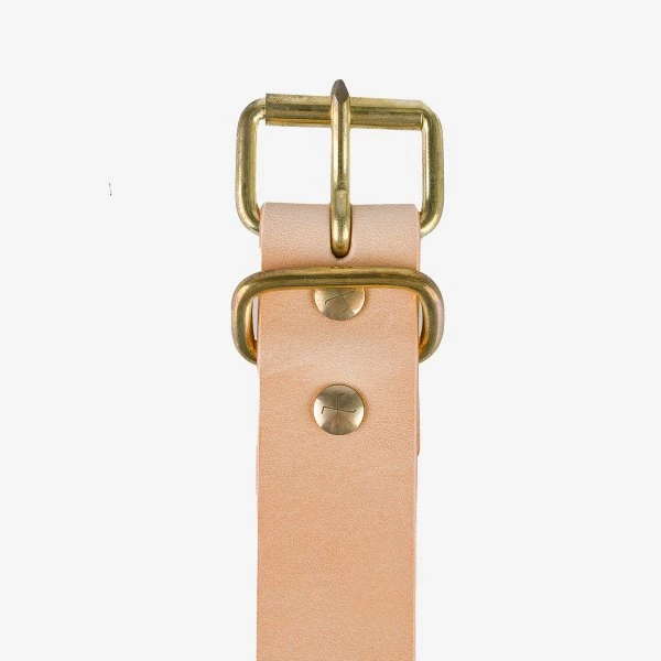 OGL Single Prong Brass Roller Buckle Leather Belt - Natural 4 OGL Single Prong Brass Roller Buckle Leather Belt - Natural - Image 2