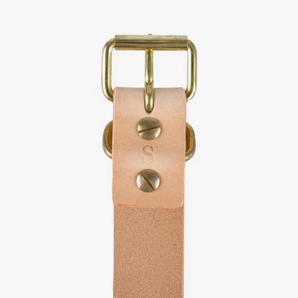 OGL Single Prong Brass Roller Buckle Leather Belt - Natural 5 OGL Single Prong Brass Roller Buckle Leather Belt - Natural - Image 3
