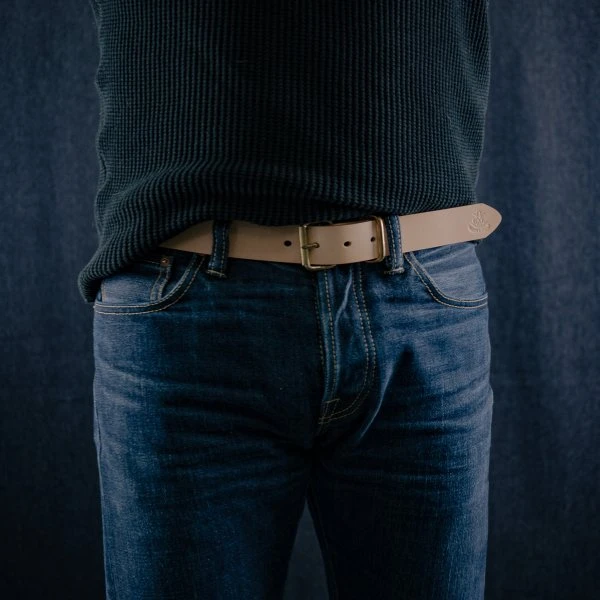 OGL Single Prong Brass Roller Buckle Leather Belt - Natural 3 OGL Single Prong Brass Roller Buckle Leather Belt - Natural