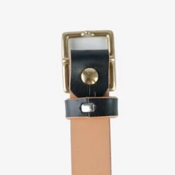 OGL Square Brass ‘Prongless’ Buckle Leather Belt - Hand Dyed Black -Denim Clothing-Iron Heart International OGL BELT SQ BLK 2