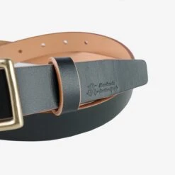 OGL Square Brass ‘Prongless’ Buckle Leather Belt - Hand Dyed Black -Denim Clothing-Iron Heart International OGL BELT SQ BLK 5
