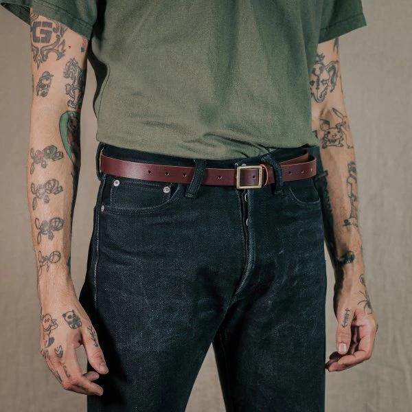 OGL Square Brass ‘Prongless’ Buckle Leather Belt - Hand Dyed Brown 3 OGL Square Brass ‘Prongless’ Buckle Leather Belt - Hand Dyed Brown