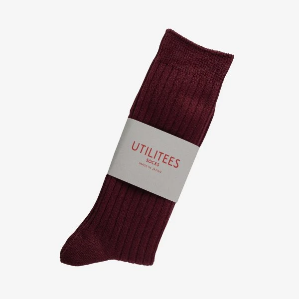 UTILITEES Mixed Cotton Crew Socks - Burgundy 3 UTILITEES Mixed Cotton Crew Socks - Burgundy