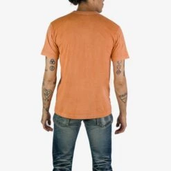 UTILITEES - 5.5oz Loopwheel Crew Neck T-Shirt - Hand Dyed Peach -Denim Clothing-Iron Heart International UTIL HDYE PCH 2