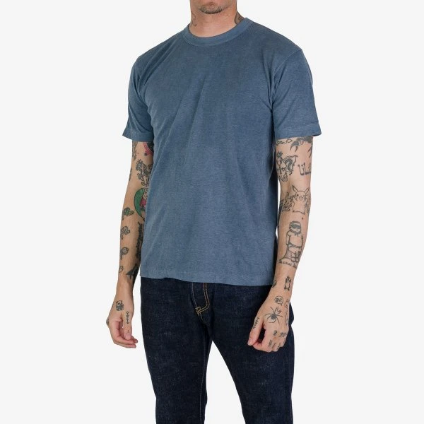 UTILITEES - 5.5oz Loopwheel Crew Neck T-Shirt - Natural Indigo / White Body 3 UTILITEES - 5.5oz Loopwheel Crew Neck T-Shirt - Natural Indigo / White Body