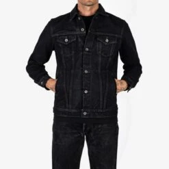 19oz Left-Hand Twill Selvedge Denim Type III Jacket - Indigo Overdyed Black -Denim Clothing-Iron Heart International ih 526lod 2