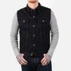 21oz Selvedge Denim Modified Type III Vest - Indigo Overdyed Black -Denim Clothing-Iron Heart International ih 526svod