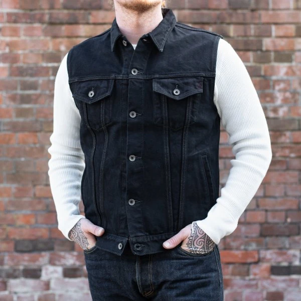 21oz Selvedge Denim Modified Type III Vest - Indigo Overdyed Black 5 21oz Selvedge Denim Modified Type III Vest - Indigo Overdyed Black - Image 3