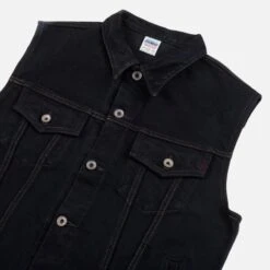 21oz Selvedge Denim Modified Type III Vest - Indigo Overdyed Black 18 21oz Selvedge Denim Modified Type III Vest - Indigo Overdyed Black -Denim Clothing-Iron Heart International ih 526svod 5