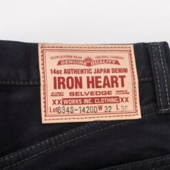14oz Selvedge Denim Straight Cut Jeans - Indigo Overdyed Black -Denim Clothing-Iron Heart International ih 634s 142od 6