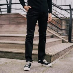 9oz Mercerised Selvedge Cotton Slim Tapered Chinos - Black -Denim Clothing-Iron Heart International ih 721 blk 2