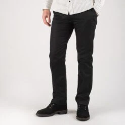 9oz Mercerised Selvedge Cotton Slim Tapered Chinos - Black