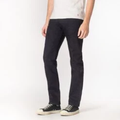 14oz Selvedge Denim Slim Tapered Cut Jeans - Indigo/Black