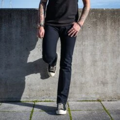 14oz Selvedge Denim Slim Tapered Cut Jeans - Indigo Overdyed Black -Denim Clothing-Iron Heart International ih 777s 142od 2