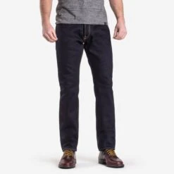 25oz Selvedge Denim Medium/High Rise Tapered Cut Jeans - Indigo/Black
