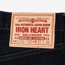 14oz Selvedge Denim Medium/High Rise Tapered Cut Jeans - Indigo Overdyed Black -Denim Clothing-Iron Heart International ih 888s 142od 7