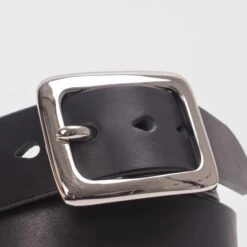 Heavy Duty "Tochigi" Leather Belt With Nickel Plated Garrison Buckle - Black