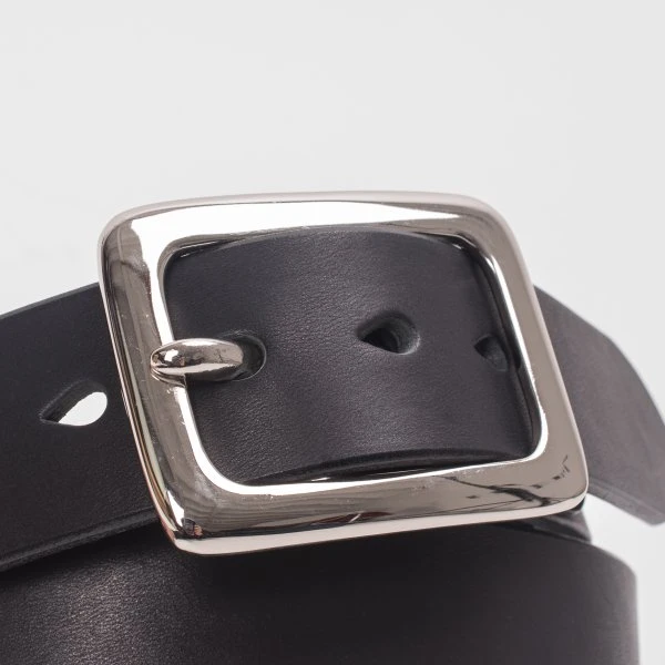 Heavy Duty "Tochigi" Leather Belt With Nickel Plated Garrison Buckle - Black 3 Heavy Duty "Tochigi" Leather Belt With Nickel Plated Garrison Buckle - Black