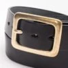 Heavy Duty "Tochigi" Leather Belt With Brass Garrison Buckle - Black -Denim Clothing-Iron Heart International ihb 11 blk