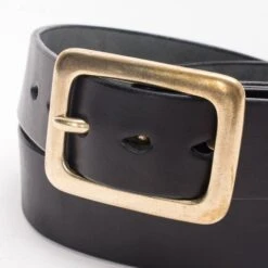 Heavy Duty "Tochigi" Leather Belt With Brass Garrison Buckle - Black