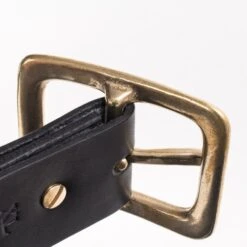 Heavy Duty "Tochigi" Leather Belt With Brass Garrison Buckle - Black -Denim Clothing-Iron Heart International ihb 11 blk 3