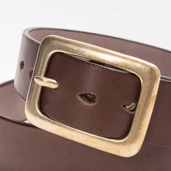 Heavy Duty "Tochigi" Leather Belt With Brass Garrison Buckle - Brown 3 Heavy Duty "Tochigi" Leather Belt With Brass Garrison Buckle - Brown