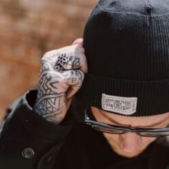 100% Cotton Ribbed Beanie - Black -Denim Clothing-Iron Heart International ihg 081 blk 3