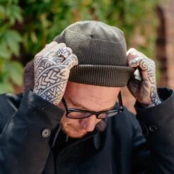 100% Cotton Ribbed Beanie - Olive -Denim Clothing-Iron Heart International ihg 081 olv 3