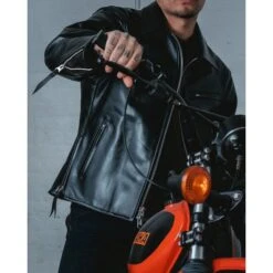 Japanese Horsehide Rider’s Jacket With Collar - Black (Tea-Core Dyed) -Denim Clothing-Iron Heart International ihj 54 blk 2