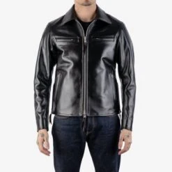 Japanese Horsehide Rider’s Jacket With Collar - Black (Tea-Core Dyed)