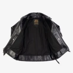 Japanese Horsehide Rider’s Jacket With Collar - Black (Tea-Core Dyed) -Denim Clothing-Iron Heart International ihj 54 blk 4