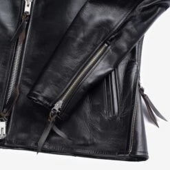 Japanese Horsehide Rider’s Jacket With Collar - Black (Tea-Core Dyed) -Denim Clothing-Iron Heart International ihj 54 blk 6