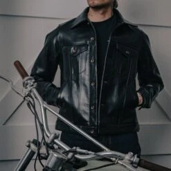 Japanese Horsehide Modified Type III Jacket - Black (Tea-Core Dyed) -Denim Clothing-Iron Heart International ihj 64 blk 2