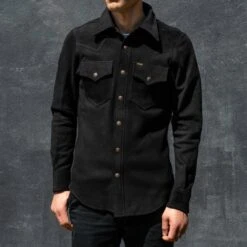 Deerskin Western Shirt 'The Big Buck' - Black -Denim Clothing-Iron Heart International ihsb bigbuck blk 2