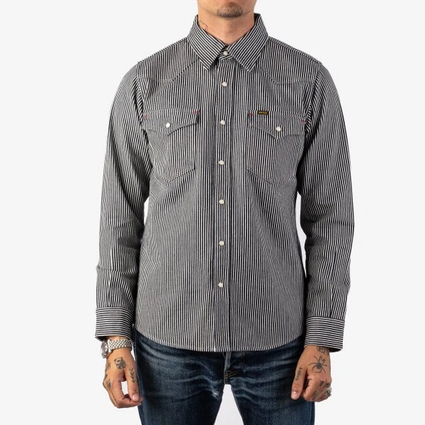 12oz Hickory Stripe Western Shirt - Indigo 3 12oz Hickory Stripe Western Shirt - Indigo