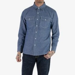 10oz Selvedge Chambray Single Yoke Western Shirt - Blue