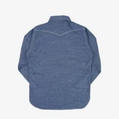 10oz Selvedge Chambray Single Yoke Western Shirt - Blue 17 10oz Selvedge Chambray Single Yoke Western Shirt - Blue -Denim Clothing-Iron Heart International ihsh 13 blu 3