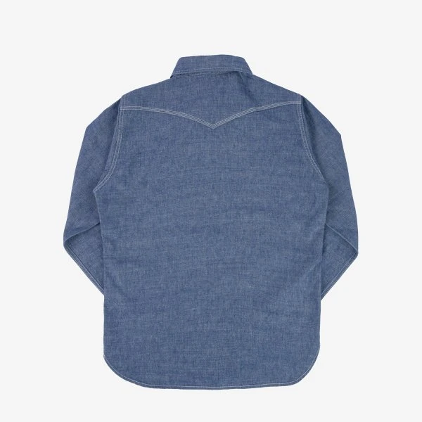 10oz Selvedge Chambray Single Yoke Western Shirt - Blue 6 10oz Selvedge Chambray Single Yoke Western Shirt - Blue - Image 4